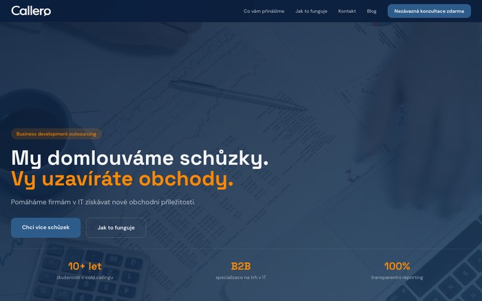 Úvodní stránka webu Callero