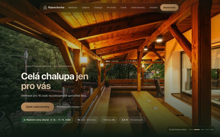 Úvodní stránka webu chalupy Rajnochovka
